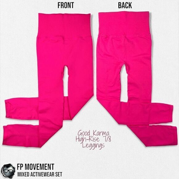 FP MOVEMENT SET: GOOD KARMA SQUARE NECK BRA + LEGGINGS + HR TANK NEON PINKS XS/S - Picture 10 of 16